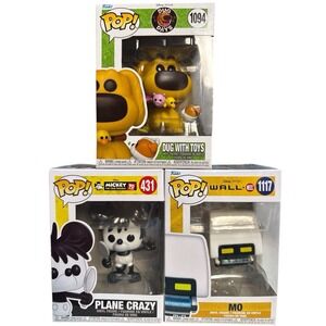 Disney Pixar Funko Pop Lot Mickey Mouse‎ WALL-E MO Dug Up (3 Figures)
